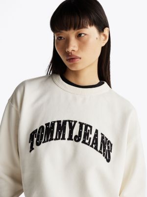 beige logo appliqué relaxed sweatshirt for women tommy jeans
