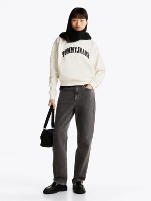 beige logo appliqué relaxed sweatshirt for women tommy jeans