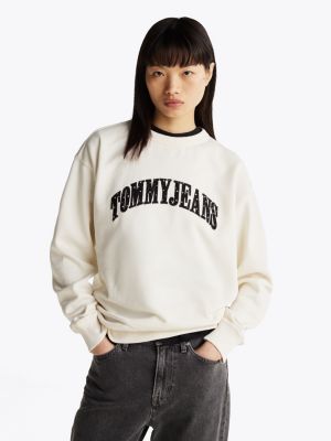 Relaxed Fit Sweatshirt mit Logo Applikation Beige Tommy Hilfiger