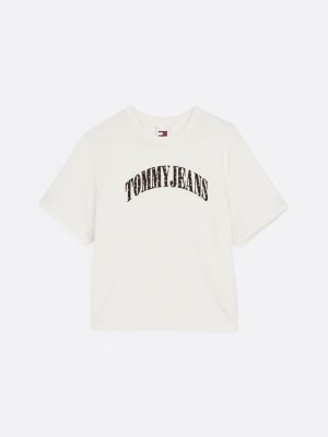 beige logo appliqué boxy t-shirt for women tommy jeans