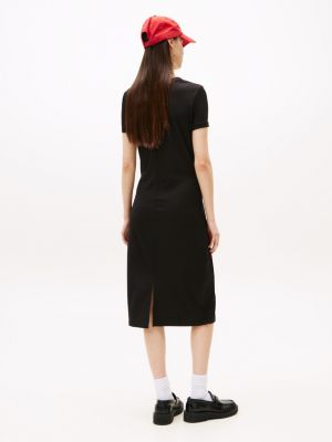 black ribbed bodycon midi dress for women tommy jeans