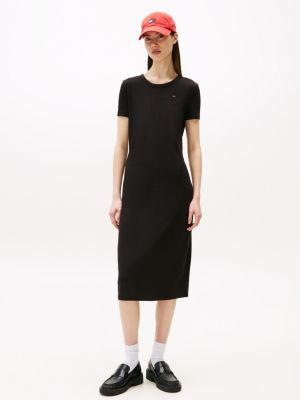 Ribbed Bodycon Midi Dress Black Tommy Hilfiger