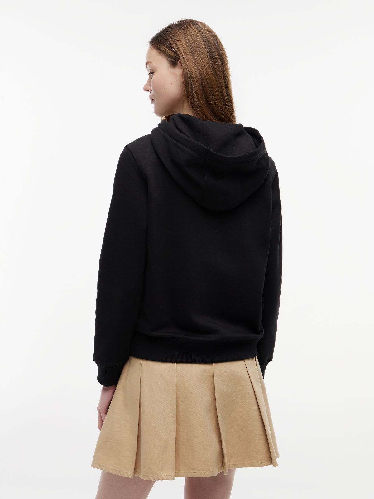 Flag Embroidery Fleece Zip-Thru Hoody — Black