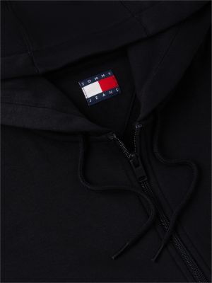 zwart hoodie van geborsteld fleece met rits voor dames - tommy jeans