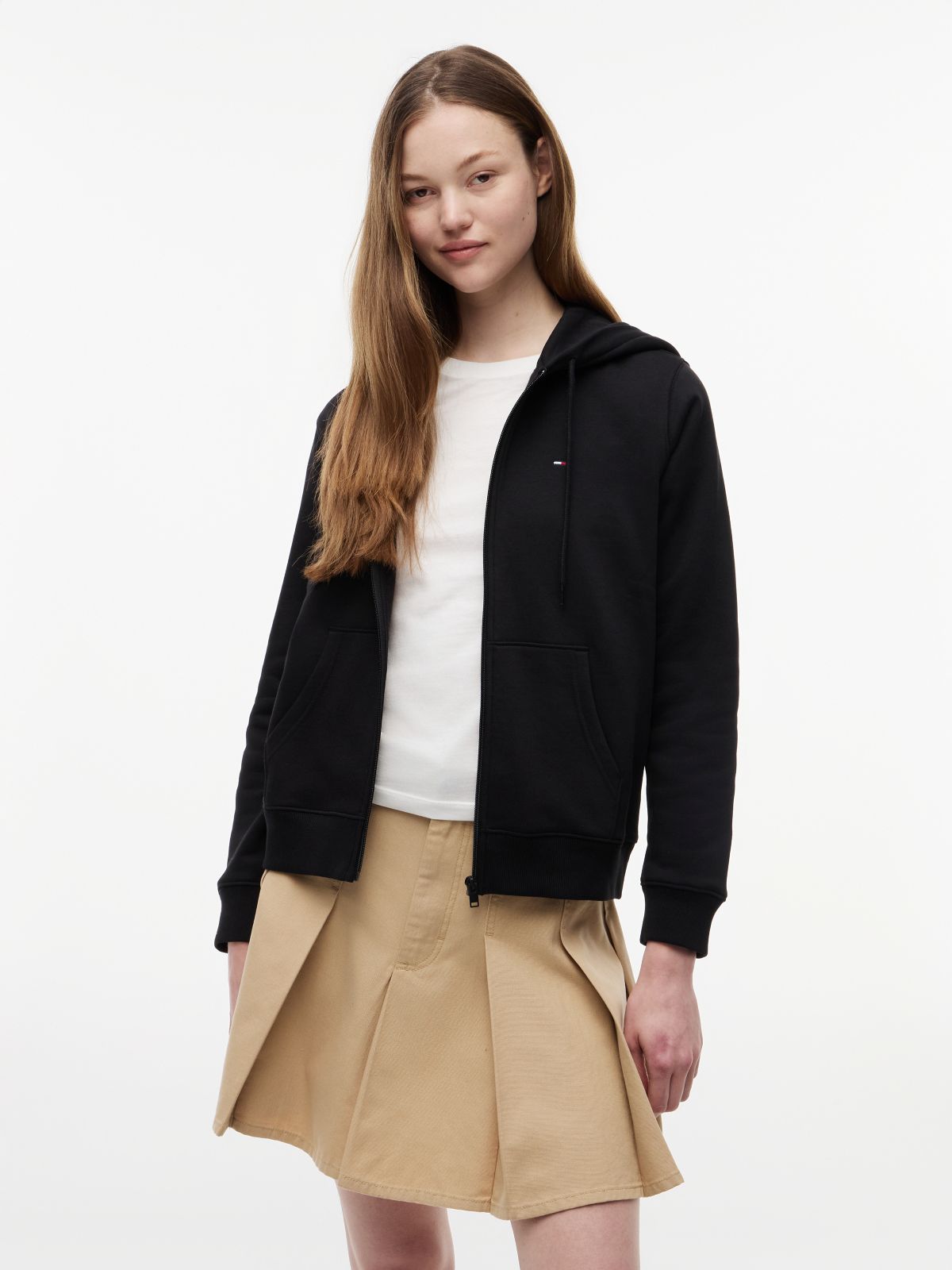 Flag Embroidery Fleece Zip-Thru Hoody — Black