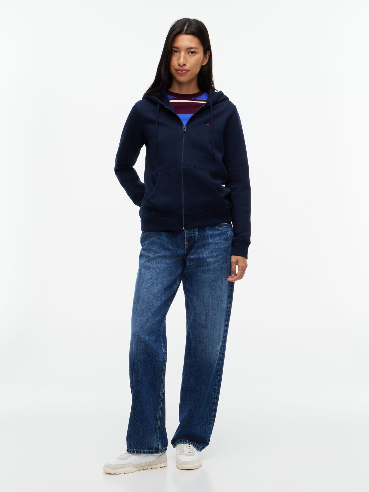 Flag Embroidery Fleece Zip-Thru Hoody — Blue