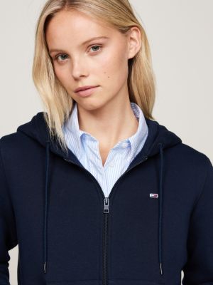 blue drawstring neck zip-thru hoody for women tommy jeans