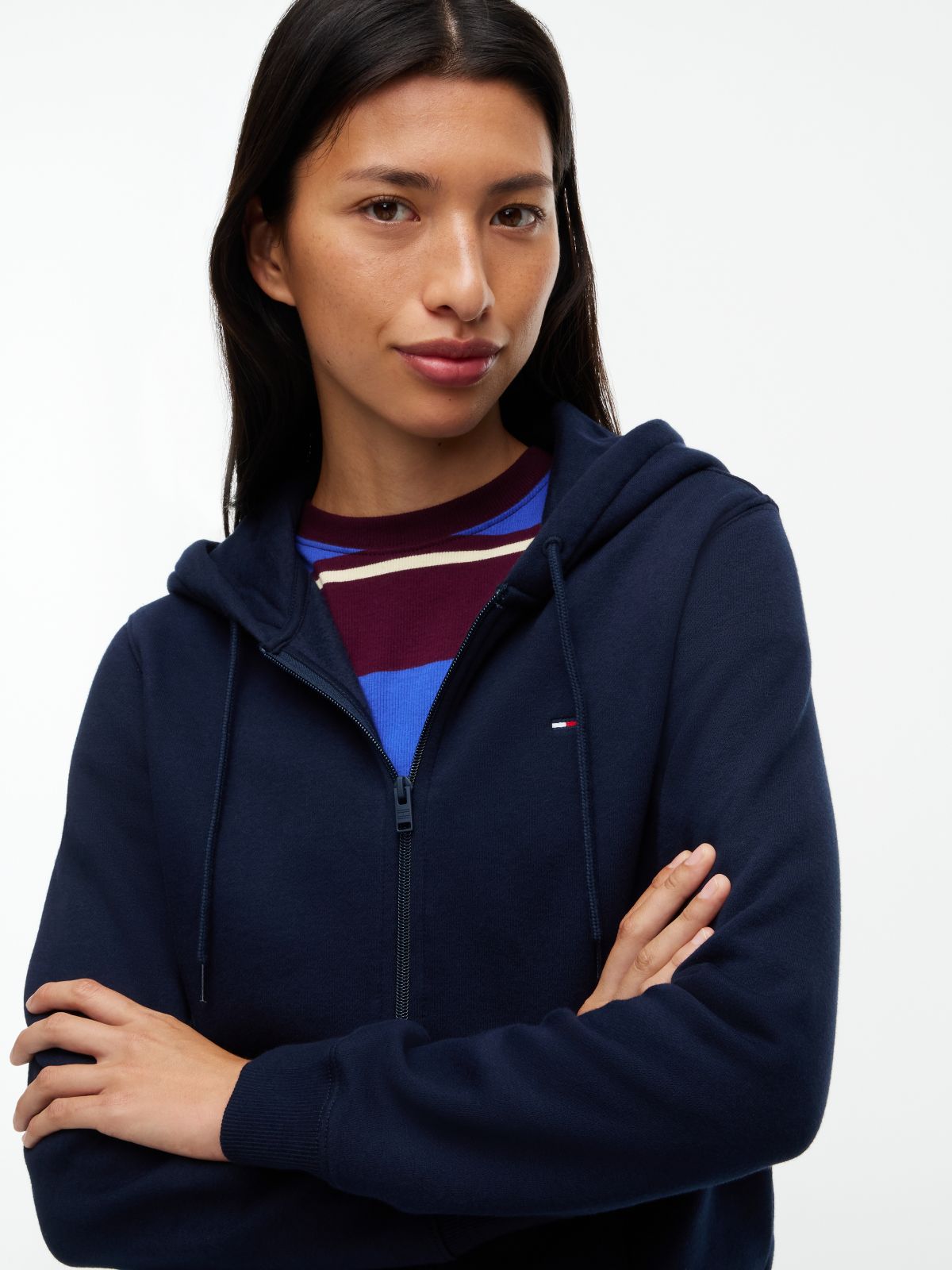 Flag Embroidery Fleece Zip-Thru Hoody — Blue