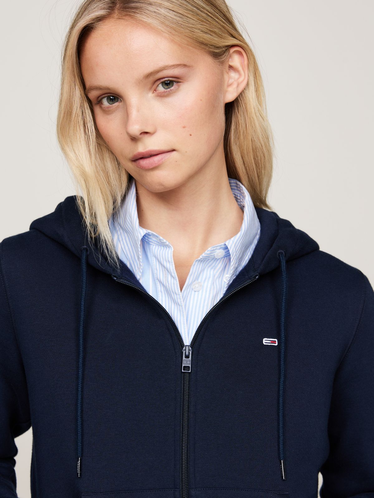 Flag Embroidery Fleece Zip-Thru Hoody — Blue