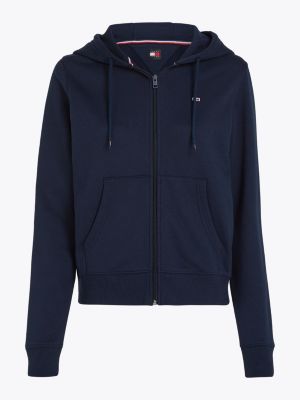 blue drawstring neck zip-thru hoody for women tommy jeans