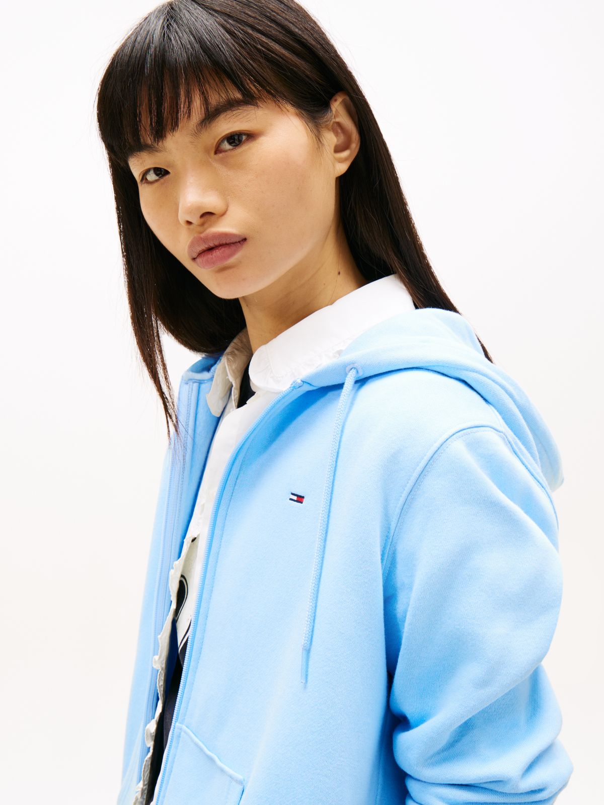 Flag Embroidery Fleece Zip-Thru Hoody — Blue