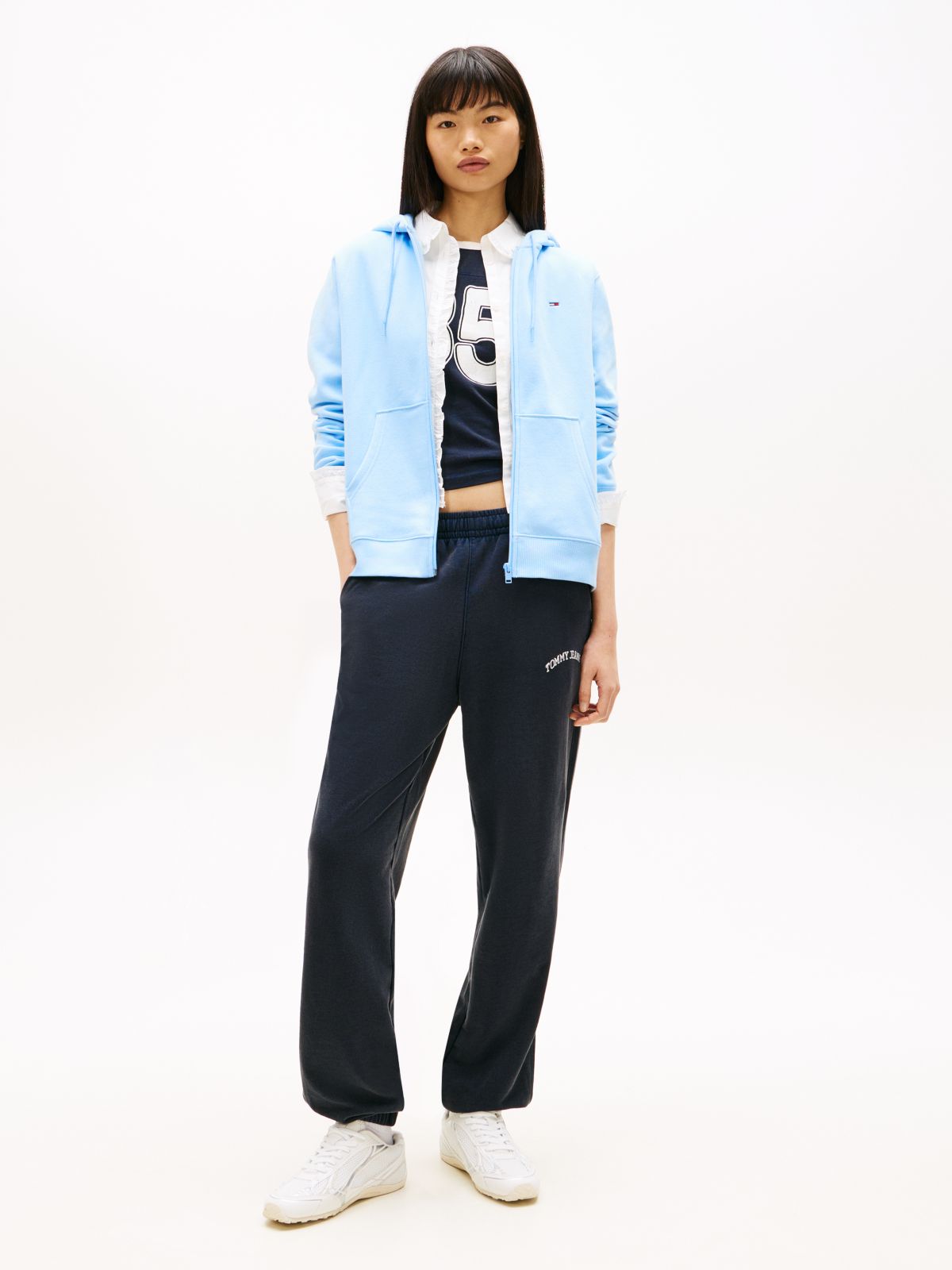 Flag Embroidery Fleece Zip-Thru Hoody — Blue