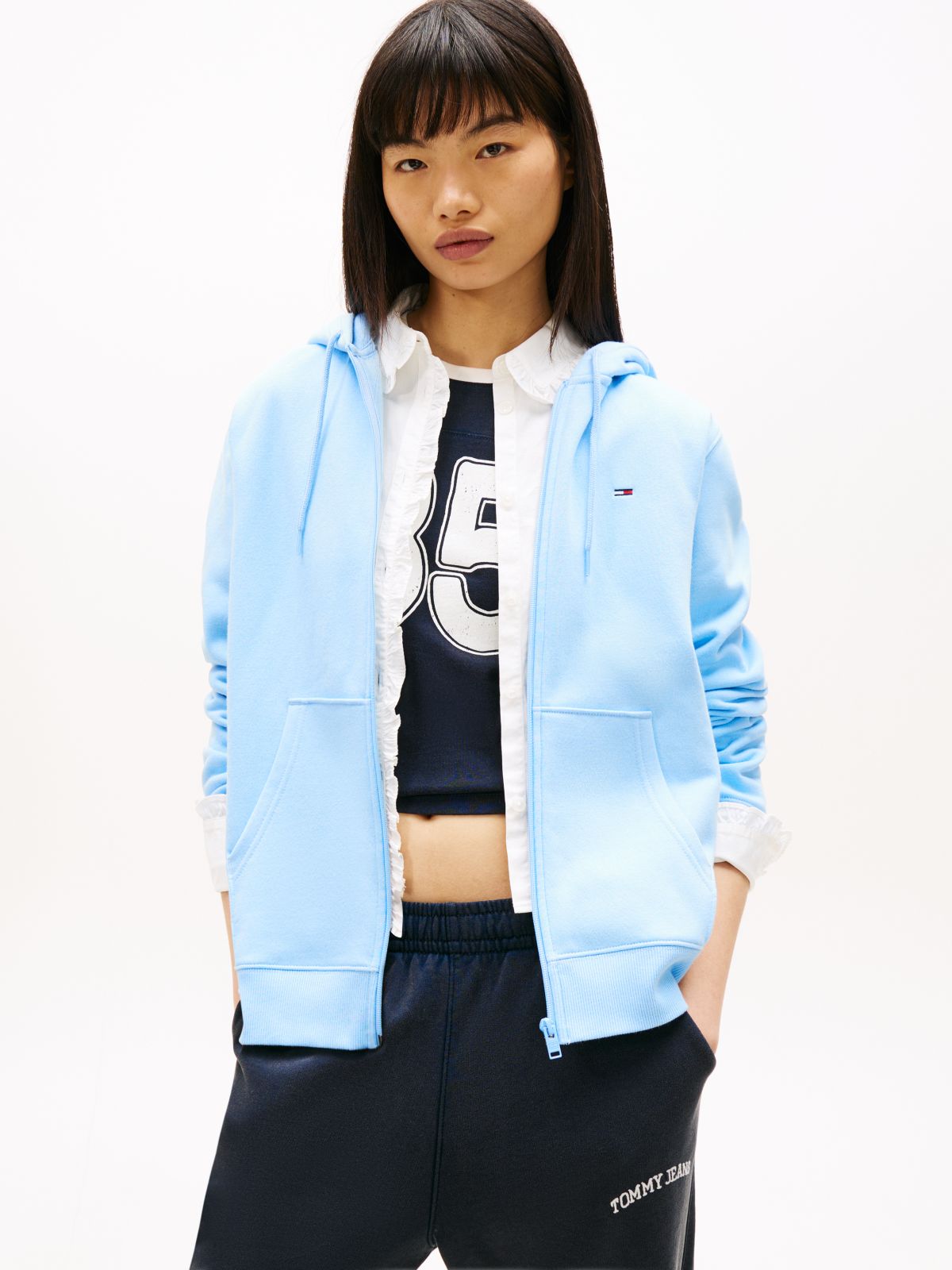 Flag Embroidery Fleece Zip-Thru Hoody — Blue