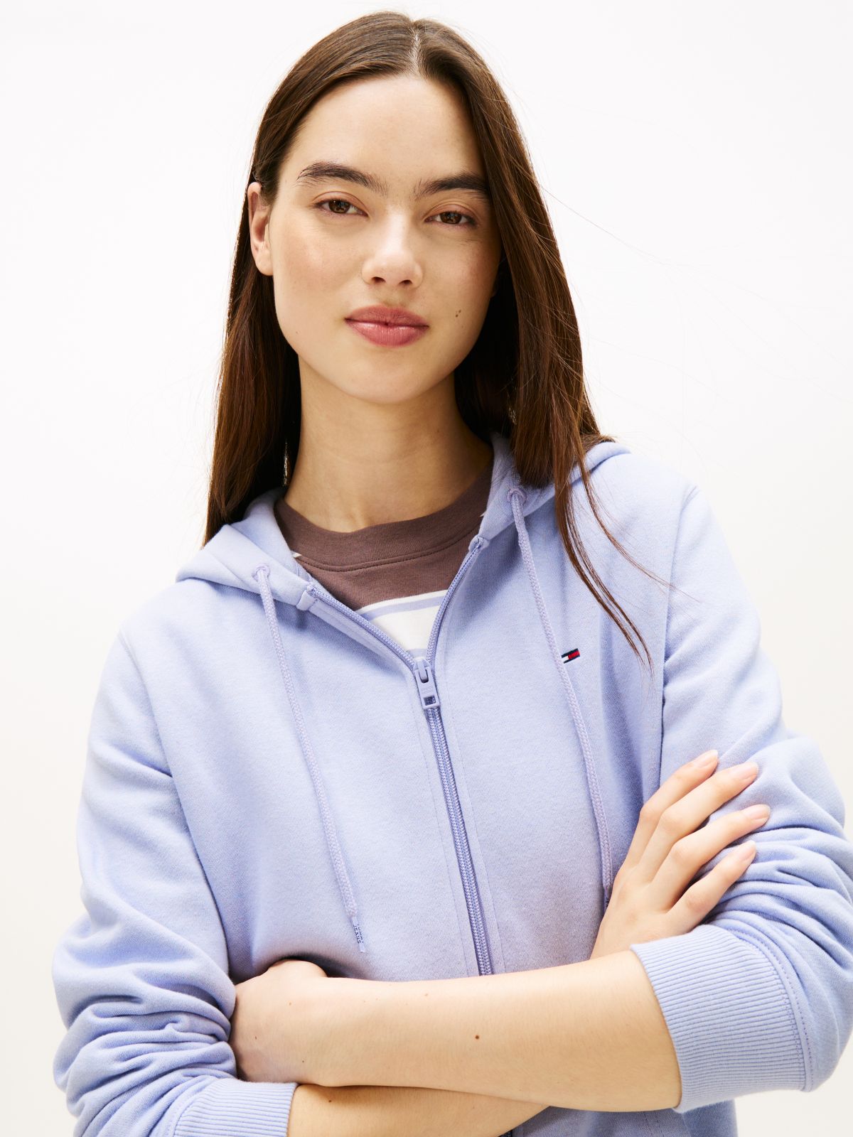 Flag Embroidery Fleece Zip-Thru Hoody — Blue