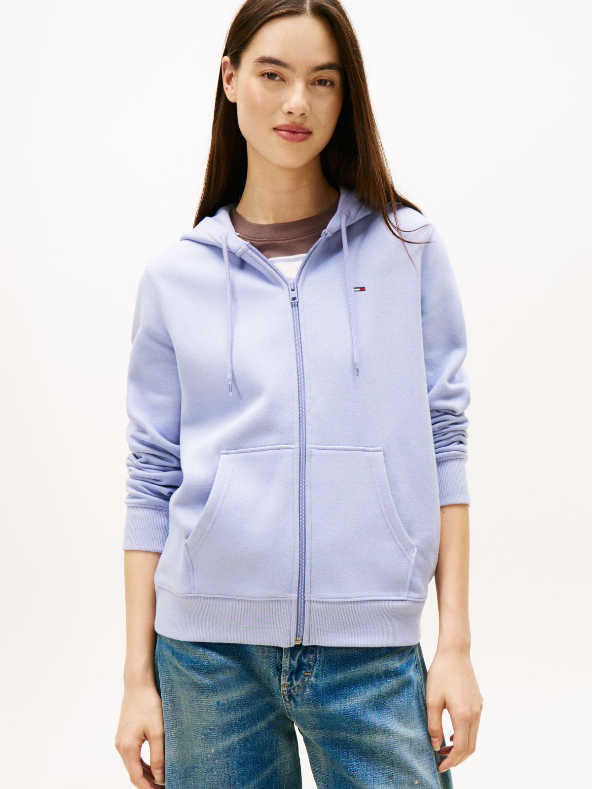 Flag Embroidery Fleece Zip-Thru Hoody — Blue