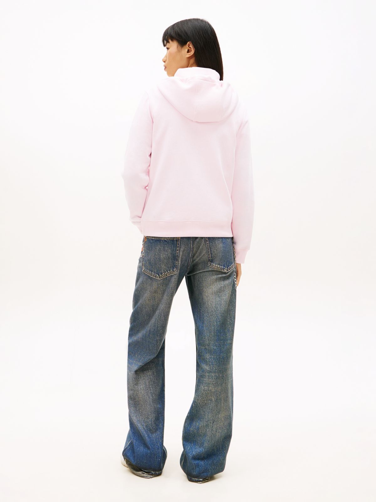Flag Embroidery Fleece Zip-Thru Hoody — Pink