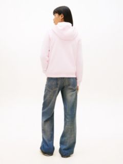 Flag Embroidery Fleece Zip-Thru Hoody — Pink 4