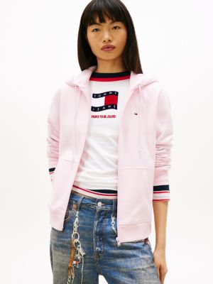 pink rozpinana bluza z kapturem z dzianiny dla kobiety - tommy jeans