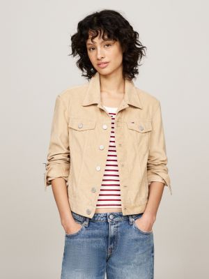 beige izzie jack van fijne corduroy voor dames - tommy jeans