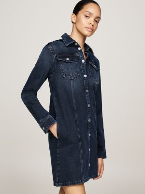 blauw mini-overhemdjurk van denim met a-line voor dames - tommy jeans