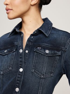 blauw mini-overhemdjurk van denim met a-line voor dames - tommy jeans