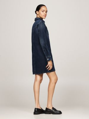 robe chemise courte trapèze en denim bleu pour femmes tommy jeans