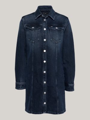 robe chemise courte trapèze en denim bleu pour femmes tommy jeans