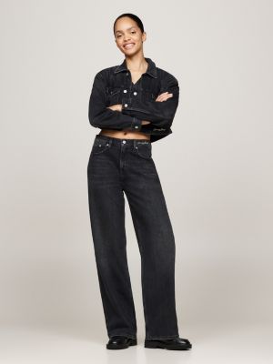 jeans betsy larghi con glitter nero da donne tommy jeans