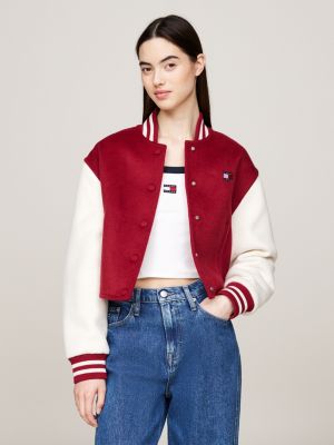 chaqueta cropped de estilo universitario red de mujeres tommy jeans