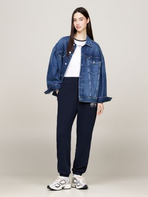 giacca oversize in denim con logo sul retro blu da donne tommy jeans