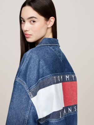 giacca oversize in denim con logo sul retro blu da donne tommy jeans