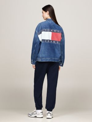 giacca oversize in denim con logo sul retro blu da donne tommy jeans