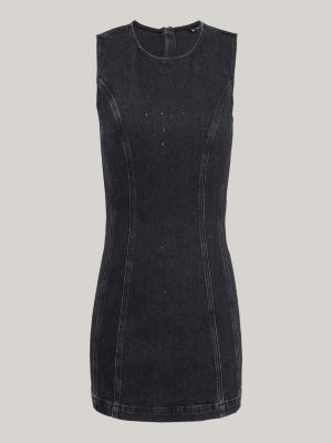 schwarz bodycon-minikleid aus denim mit glitzer für damen - tommy jeans