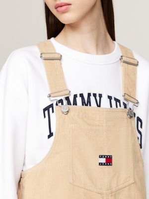 beige fine corduroy mini pinafore dress for women tommy jeans
