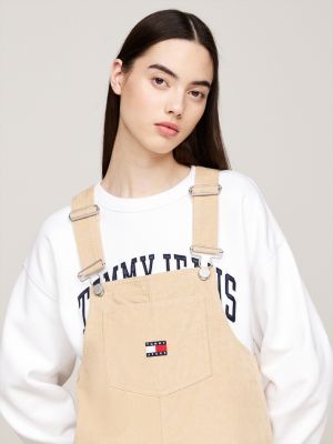 beige fine corduroy mini pinafore dress for women tommy jeans