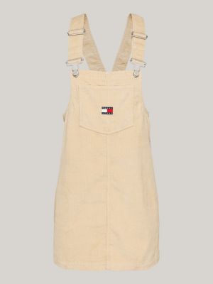 vestito scamiciato mini in velluto a costine beige da donne tommy jeans