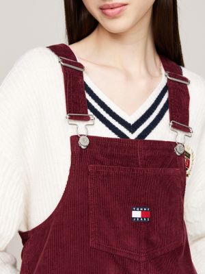 red fine corduroy mini pinafore dress for women tommy jeans