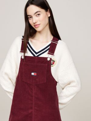 red fine corduroy mini pinafore dress for women tommy jeans
