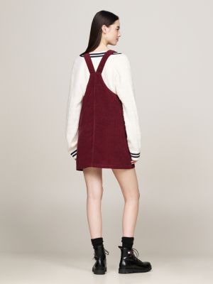 red fine corduroy mini pinafore dress for women tommy jeans