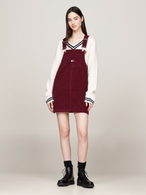 red fine corduroy mini pinafore dress for women tommy jeans