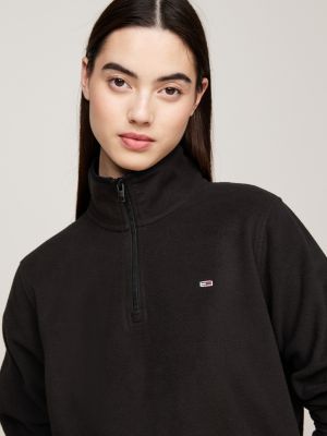 black quarter zip polar fleece sweatshirt for women tommy jeans