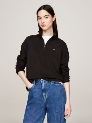 felpa in pile con mezza zip nero da donne tommy jeans