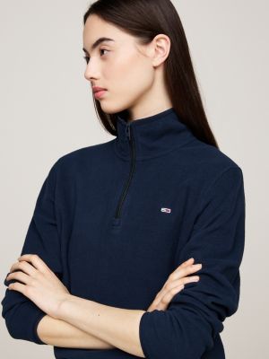 blue quarter zip polar fleece sweatshirt for women tommy jeans