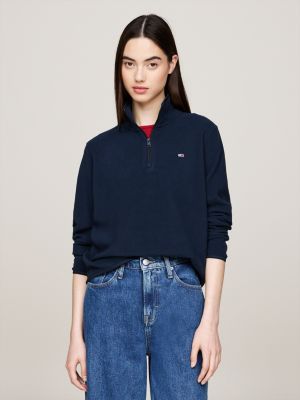 blue quarter zip polar fleece sweatshirt for women tommy jeans