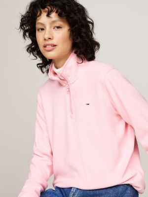 pink quarter zip polar fleece sweatshirt for women tommy jeans