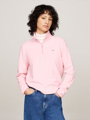 pink quarter zip polar fleece sweatshirt for women tommy jeans