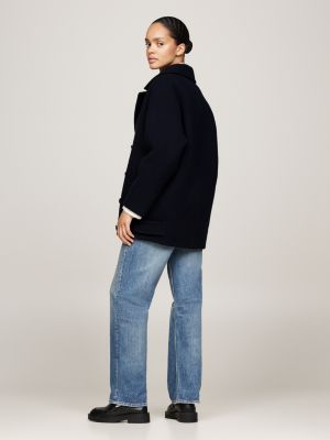 black double breasted peacoat with wool for women tommy jeans