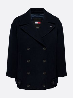 black double breasted peacoat with wool for women tommy jeans