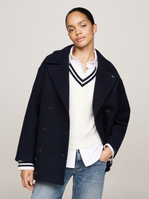 black double breasted peacoat with wool for women tommy jeans