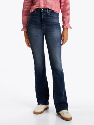 blau sylvia jeans mit ausgestelltem bein und hohem bund für damen - tommy jeans